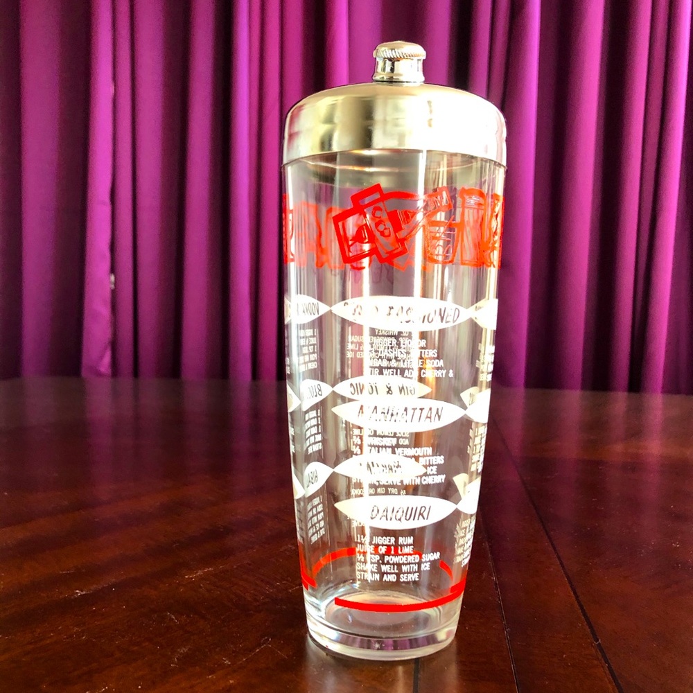 MidCentury Glass Cocktail Shaker w/Vintage Recipes